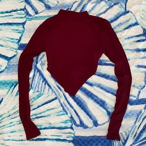 Burgundy Open-back Tie Long Sleeve Crop
